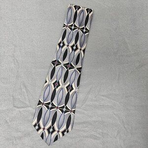 Conte di Milano Men's Neck Tie 100% Silk Black Gray Blue Geometric Pattern